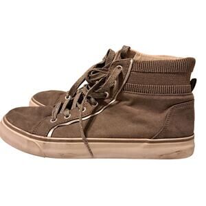 OLD NAVY GRAY SUEDE HI TOP SNEAKERS WOMENS SIZE 5 SKATER CASUAL LACE UP NEUTRAL